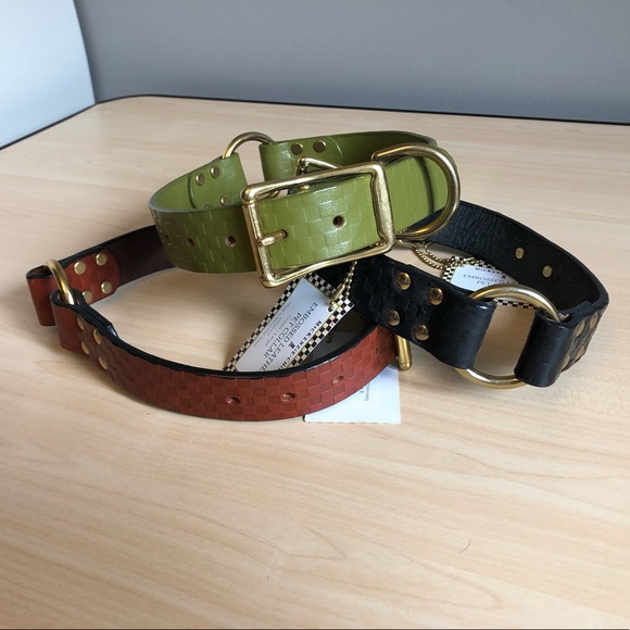 🐶 NWT Mackenzie-Childs Embossed Real Bridle Leather Grn Dog Collar (Size:Large) - Picture 3 of 11